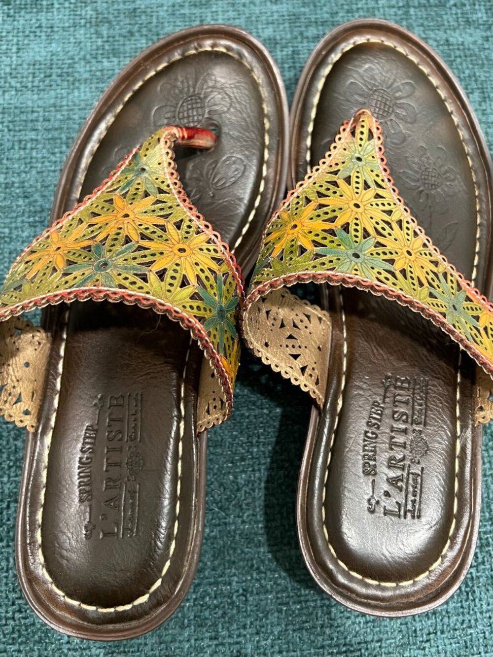 Spring Step L’Artiste Jobe size 37 Green Thong Sandals - Picture 10 of 11